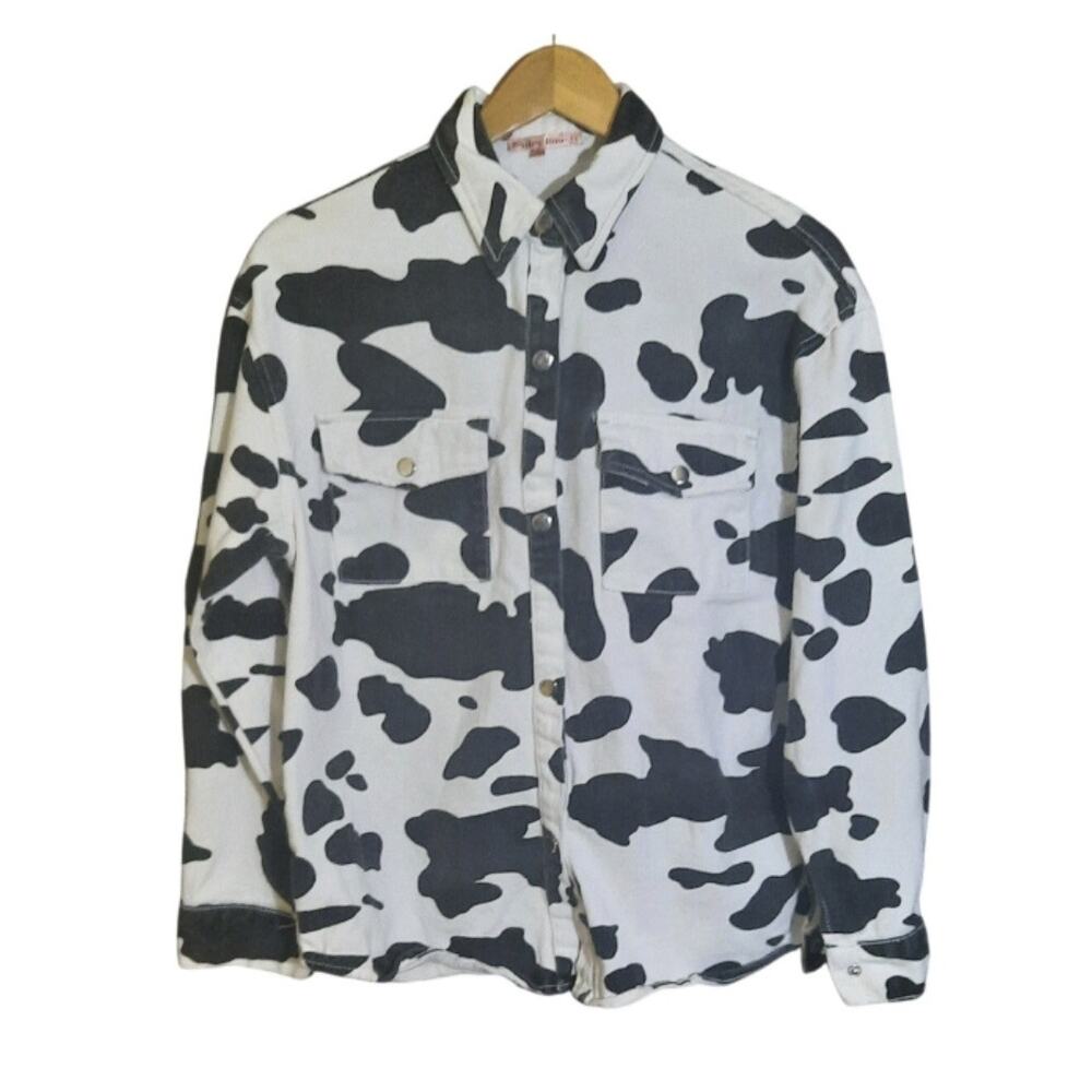 Bailey Rose Womens Cow Print Snap Closure Jacket Size Small